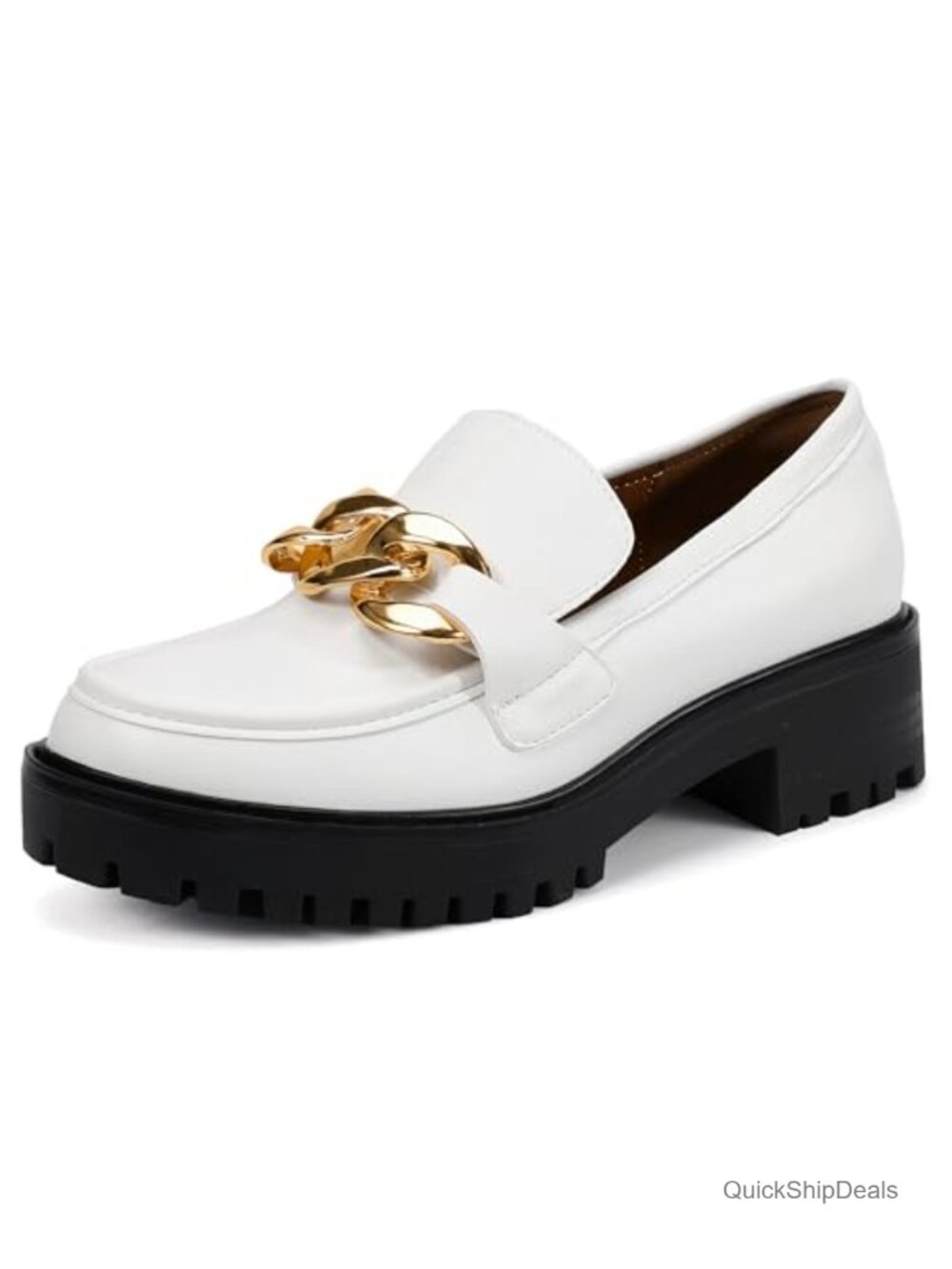 Platform Loafers with Metal Chain Slip On Chunky Block Heel Penny Loafers